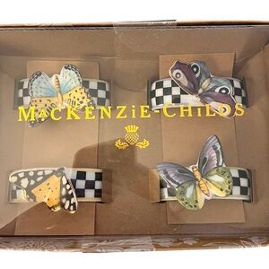 Mackenzie-Childs NWT, NIB gorgeous Butterfly Toile Napkin Rings, Set of 4